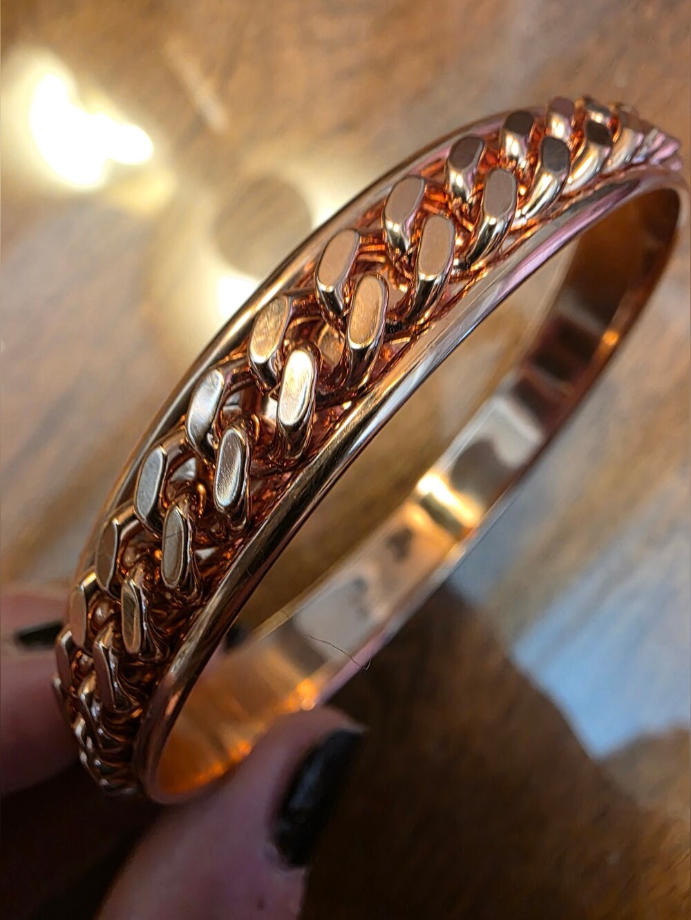 Milor Italy Rose Gold Tone Chain Detail Bangle Bracelet